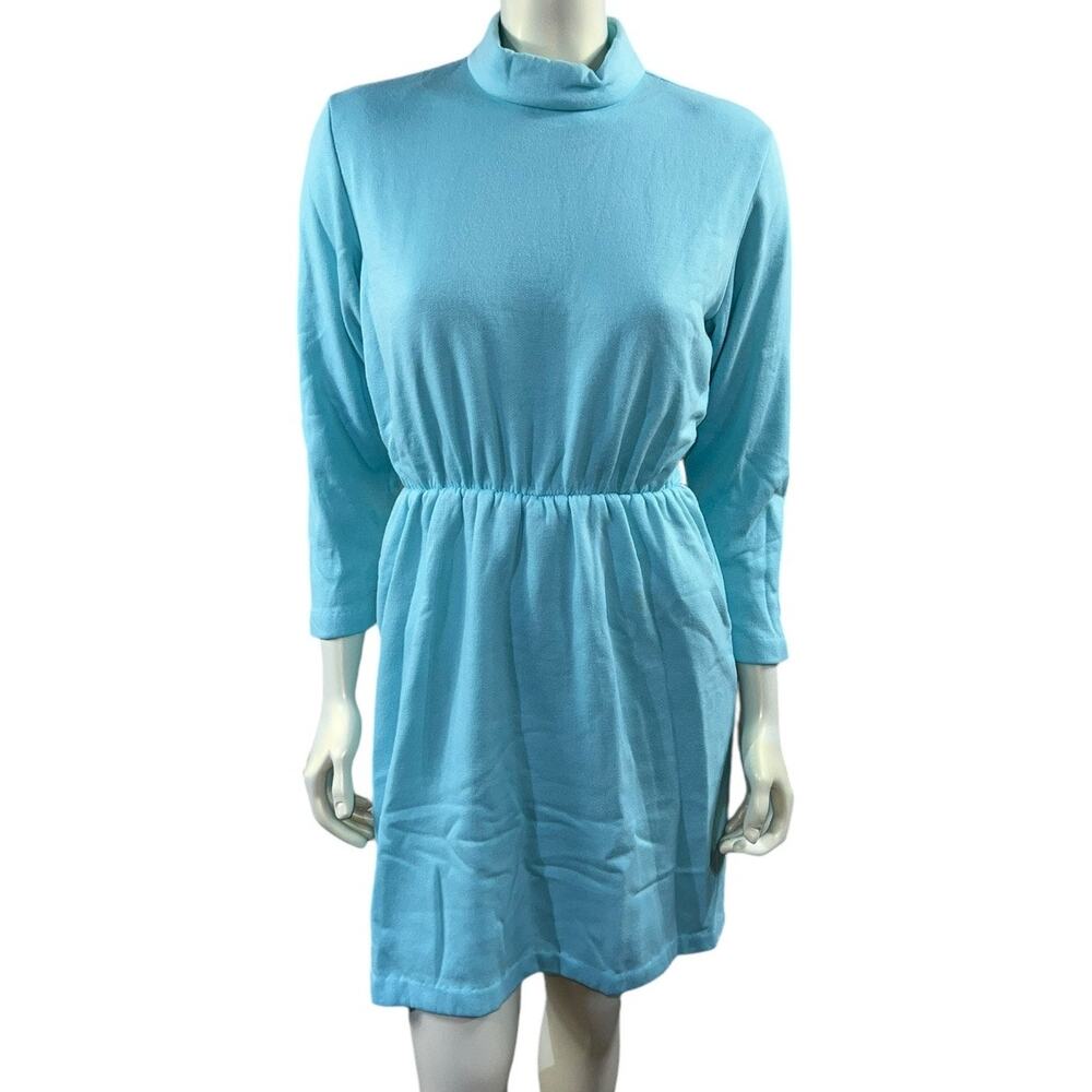 Vintage 1980s Alexia Turtleneck Dress  Light Blue Secretary Style Size 10P